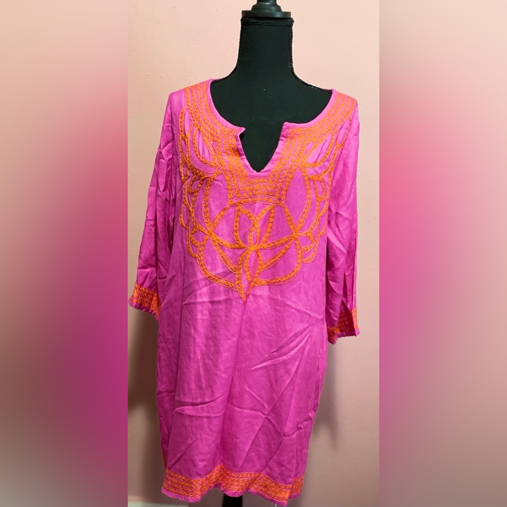 Pink and Orange Embroidered Women's Top